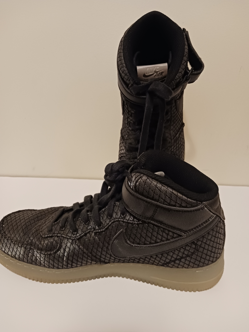 Nike Air Force 1  Black Textured High-Top Sneakers with Gum Sole